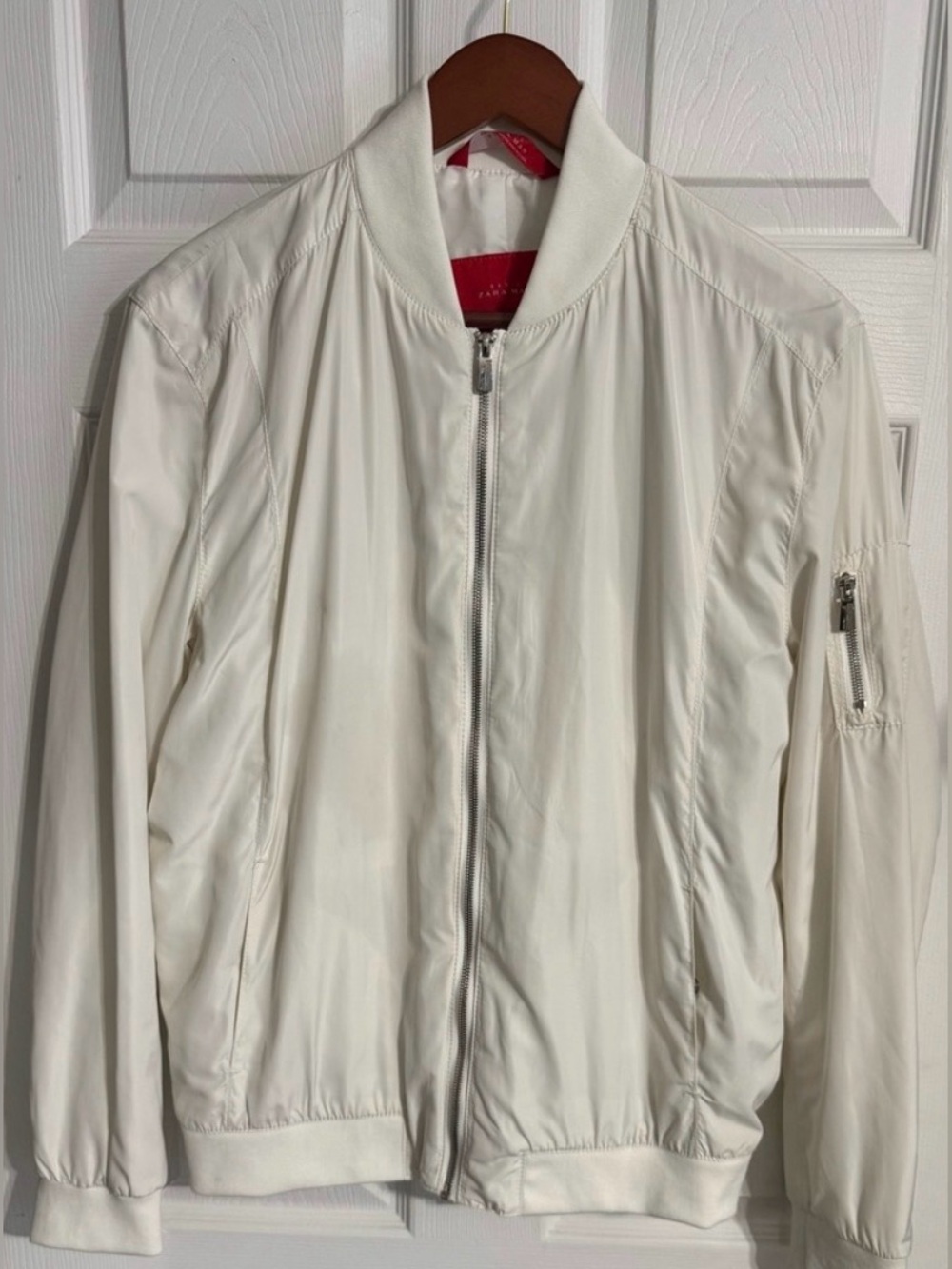 Zara Man White Lightweight Zippered Bomber Jacket Size Large